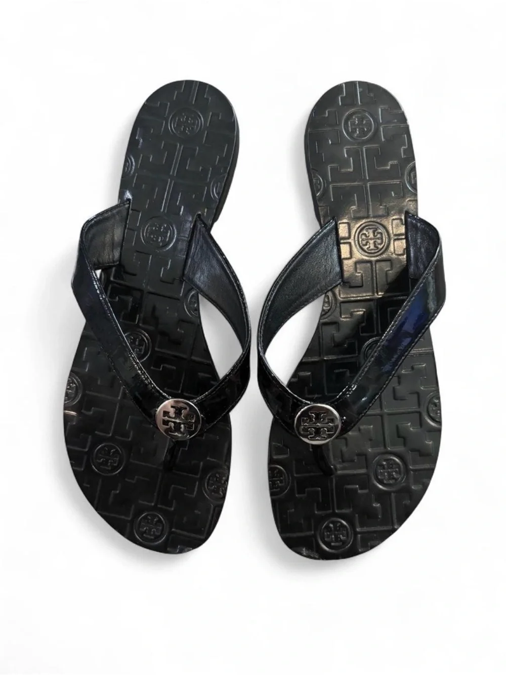 Tory Burch Miller Glossy Black Patent Flip Flops Size 8